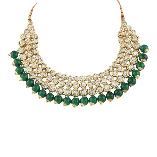 Green_&_Gold_Traditional_Embellished_Bridal_Choker_Necklace,_Maang_Tikka_&_Earring_Set_With_Kundan_&_Pearl_For_Women