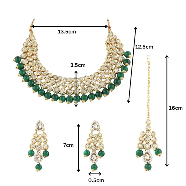 Green_&_Gold_Traditional_Embellished_Bridal_Choker_Necklace,_Maang_Tikka_&_Earring_Set_With_Kundan_&_Pearl_For_Women