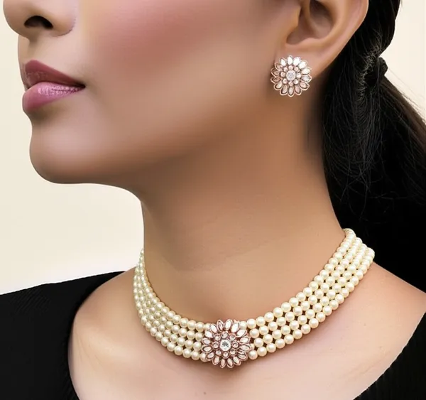 Pearl_Choker_Necklace_Set_With_Earrings