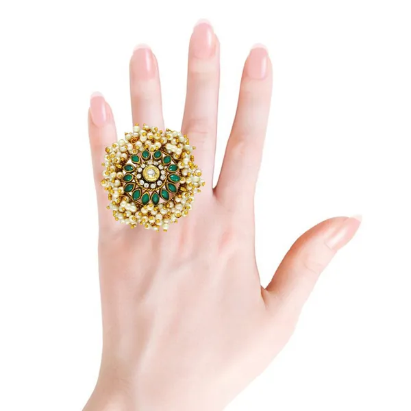 Gold-Plated_Adjustable_Green_Cocktail_Kundan_Ring_for_Girls/Women