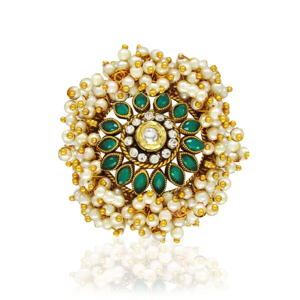 Gold-Plated_Adjustable_Green_Cocktail_Kundan_Ring_for_Girls/Women