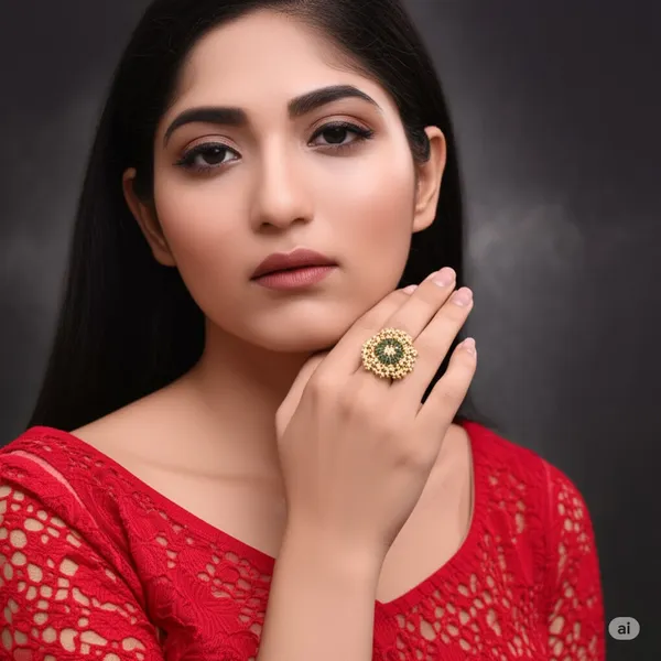 Gold-Plated_Adjustable_Green_Cocktail_Kundan_Ring_for_Girls/Women