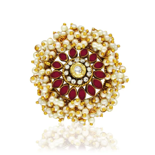 Gold-Plated_Adjustable_Mahroon_Cocktail_Kundan_Ring_for_Girls/Women