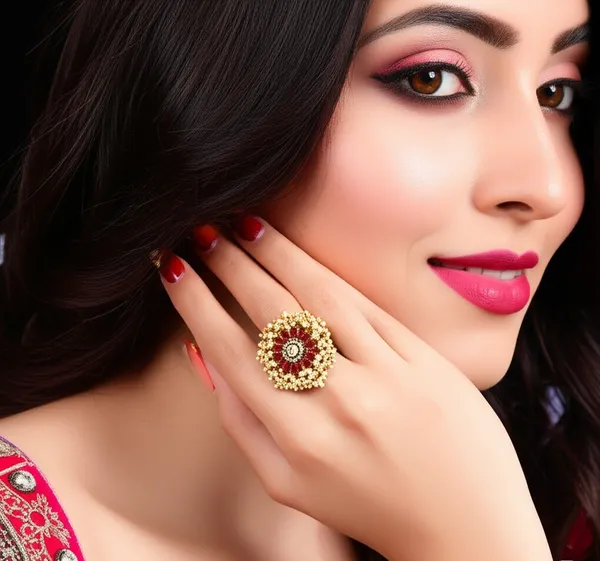Gold-Plated_Adjustable_Mahroon_Cocktail_Kundan_Ring_for_Girls/Women