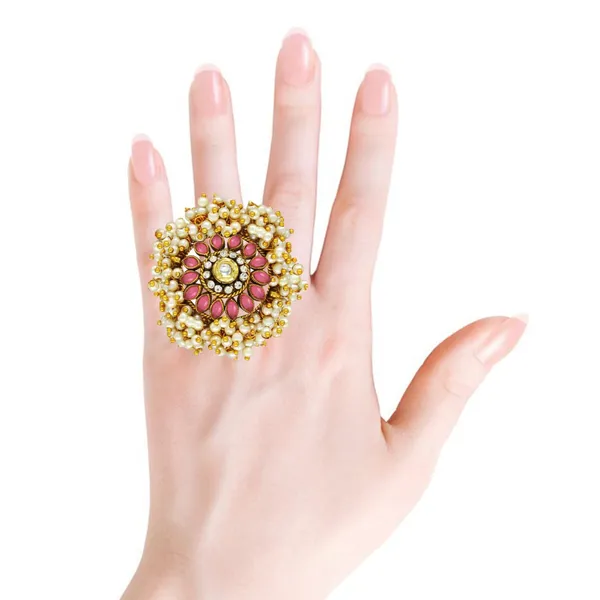 Gold-Plated_Adjustable_Pink_Cocktail_Kundan_Ring_for_Girls/Women