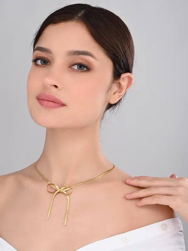 Gold_Toned_Snake_Chain_Bow_Necklace