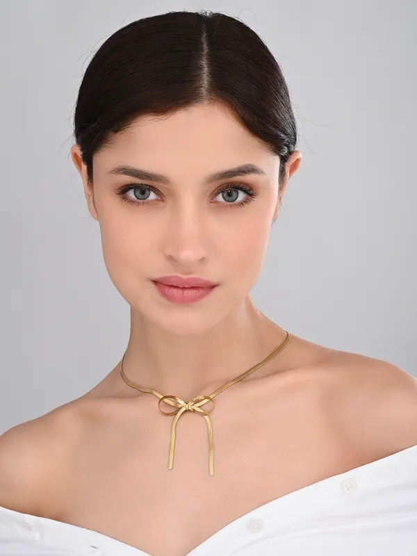Gold_Toned_Snake_Chain_Bow_Necklace