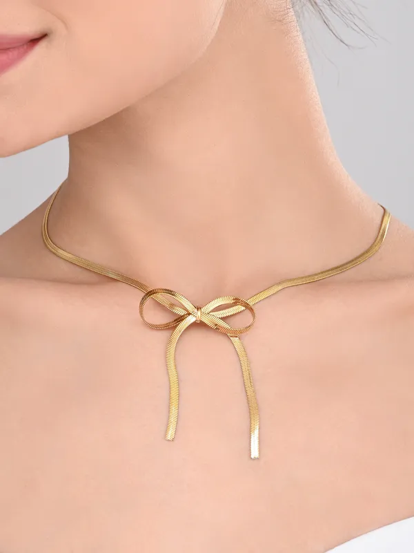 Gold_Toned_Snake_Chain_Bow_Necklace