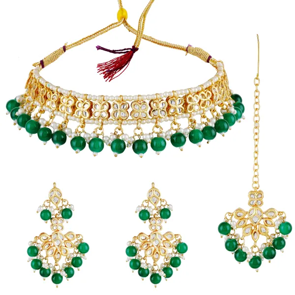 Green_Pearl_Gold_Plated_Kundan_Necklace_Set_With_Earrings_&_Maang_Tikka