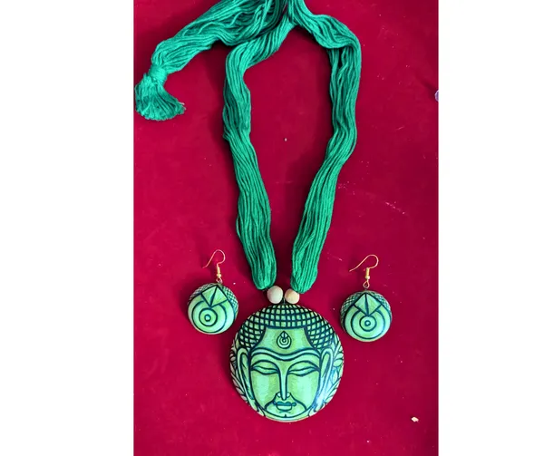 Hand-Painted_Terracotta_Buddha_Necklace_&_Earring_Set