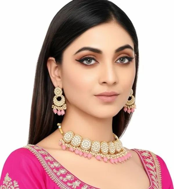 Handcrafted_Ethnic_Choker_Set_Featuring_Kundan_Stones_and_Pink_Glass_Beads