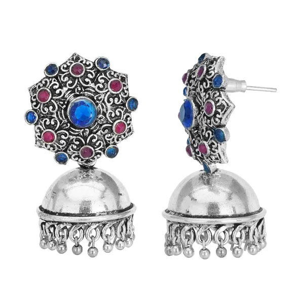 Silver_&_Black_Indian_Traditional_Fashion_Oxidized_Stones_Jhumka_Earrings_For_Women