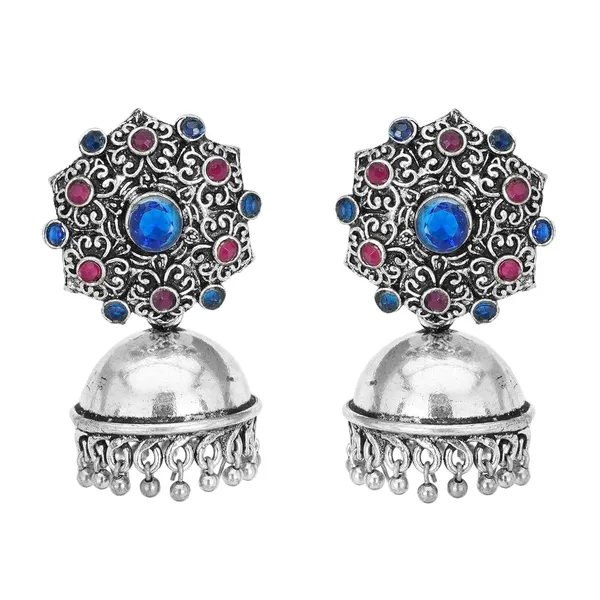 Silver_&_Black_Indian_Traditional_Fashion_Oxidized_Stones_Jhumka_Earrings_For_Women