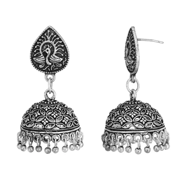 Silver_&_Black_Indian_Traditional_Beautiful_Hcrafted_Oxidized_Jhumka_For_Women