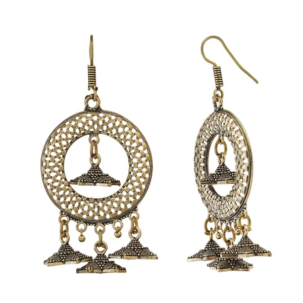 Gold_Plated_Oxidized_Handmade_Designer_Triple_Jhumka_Fashion_Jewelry_Earrings_For_Women