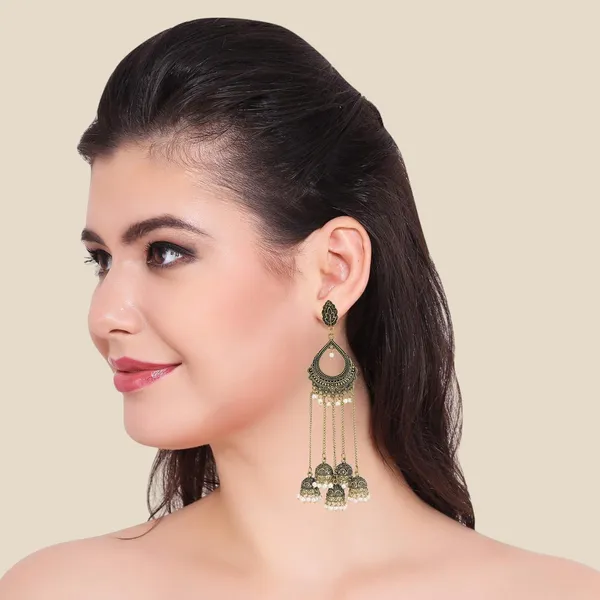 Gold_&_Black_Indian_Bohemian_Gold_Oxidized_Silver_Pearl_Long_Jhumka_Fashion_Jewelry_Earrings_For_Women