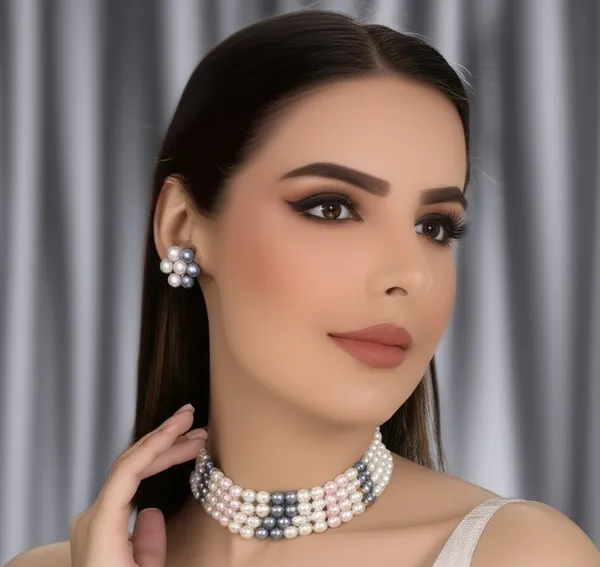 4_Layer_Multicolor_Pearl_Necklace_with_Stud_Earrings
