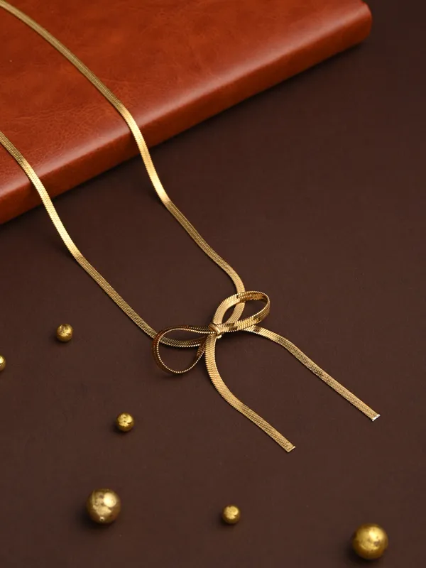 Gold_Toned_Snake_Chain_Bow_Necklace