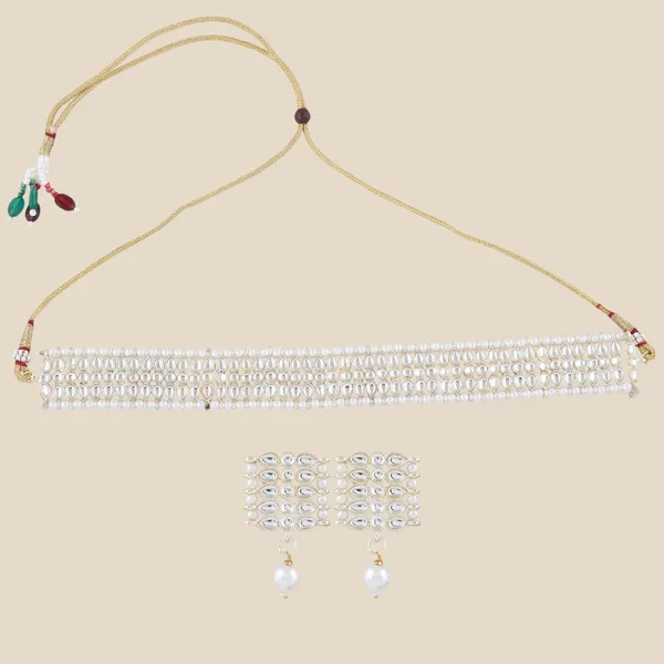 White_Traditional_Bridal_Choker_Necklace_&_Earrings_Set_Embellished_With_Stone_&_Pearl_For_Women