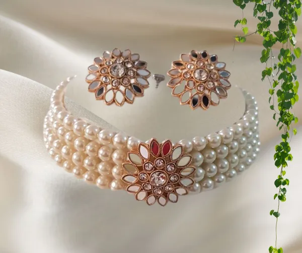Pearl_Choker_Necklace_Set_With_Earrings