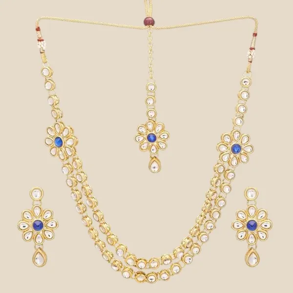 Gold_Plated_Traditional_Bridal_Choker_Necklace_&_Earrings_Set_With_Mangtika_For_Women