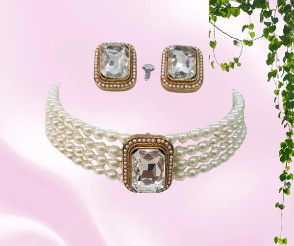 Silver_Pearl__4_Line_Gold_Plated_Square_Pendant_Earrings_Set