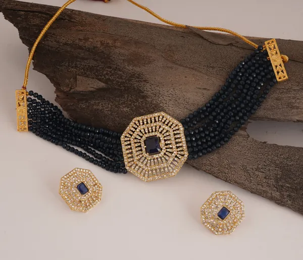 Statement_Octagon_Choker_Necklace_with_Matching_Crystal_Stud_Earrings