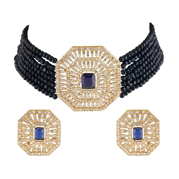 Statement_Octagon_Choker_Necklace_with_Matching_Crystal_Stud_Earrings