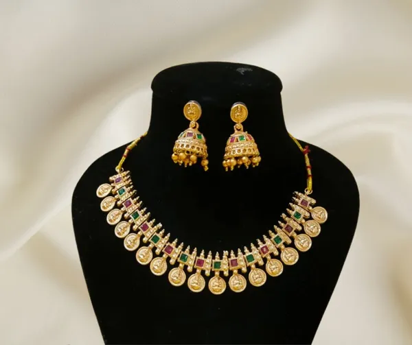 Traditional_Gold-Toned_Coin_Necklace_with_Jewel_Accents_&_Jhumka_Earring_Set
