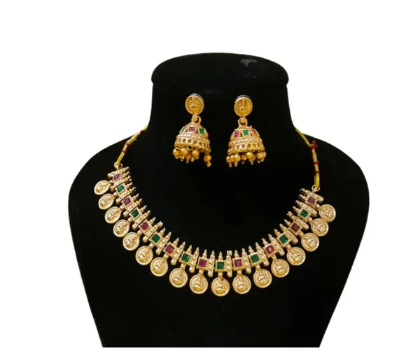 Traditional_Gold-Toned_Coin_Necklace_with_Jewel_Accents_&_Jhumka_Earring_Set