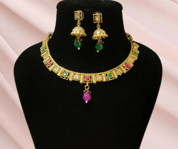 Traditional_Indian_Style_Jhumki_Earrings_and_Vibrant_Gemstone_Necklace_Set