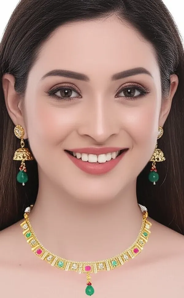 Traditional_Indian_Style_Jhumki_Earrings_and_Vibrant_Gemstone_Necklace_Set