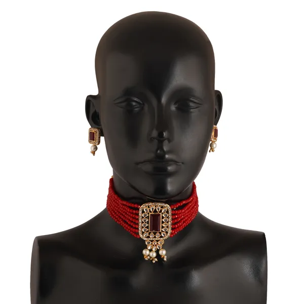 Vibrant_Ruby_Red_Beaded_Choker_Necklace_Set_with_Kundan_and_Pearls