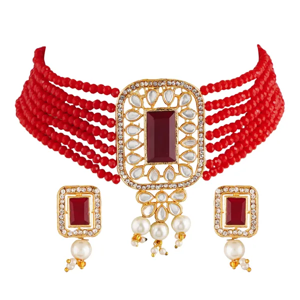 Vibrant_Ruby_Red_Beaded_Choker_Necklace_Set_with_Kundan_and_Pearls