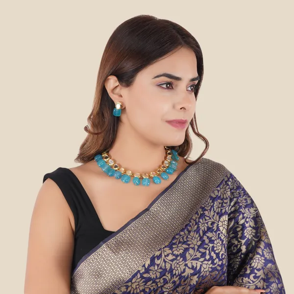 Gold_Plated_Traditional_Bridal_Choker_Necklace_&_Earrings_Set_Embellished_With_Kundan_&_Pearl_For_Women