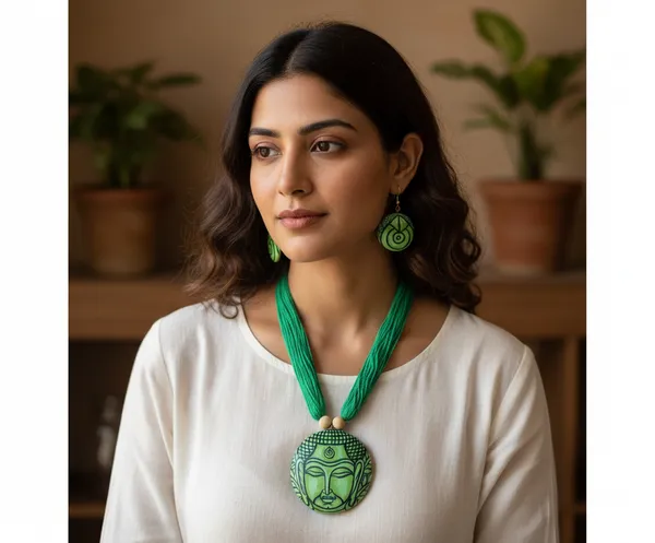 Hand-Painted_Terracotta_Buddha_Necklace_&_Earring_Set
