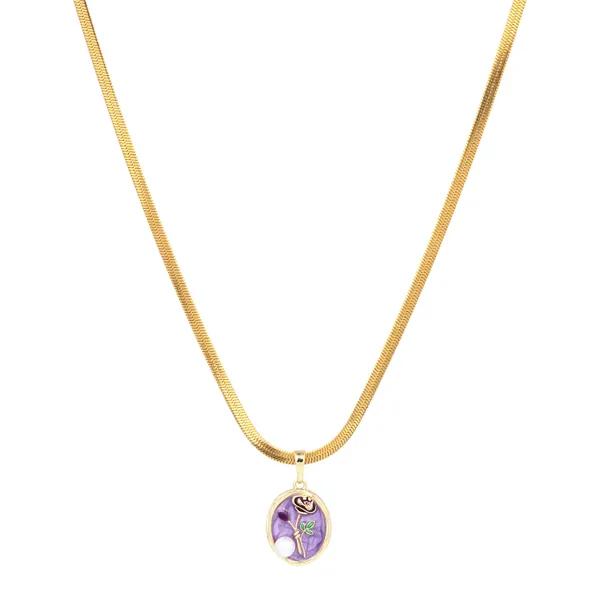 Elegant_Gold_Herringbone_Chain_with_Amethyst_flowerPendant