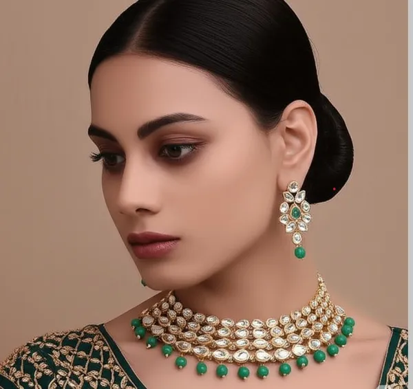 Green_Artificial_Bridal_Necklace_&_Earrings_Set_Embellished_With_Kundan_&_Pearl_For_Women