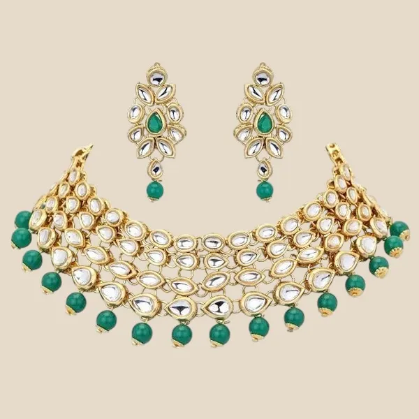 Green_Artificial_Bridal_Necklace_&_Earrings_Set_Embellished_With_Kundan_&_Pearl_For_Women