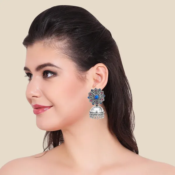 Silver_&_Black_Indian_Traditional_Fashion_Oxidized_Stones_Jhumka_Earrings_For_Women