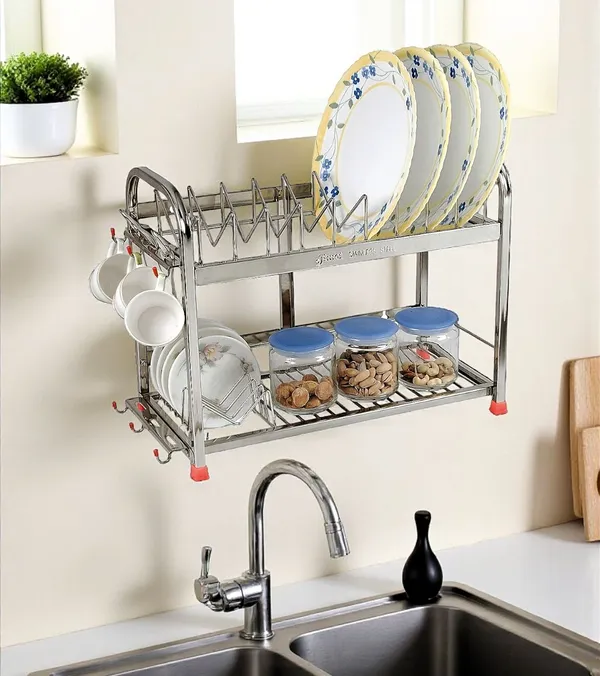 Stainless_Steel_Dish_Rack_|_3-Tier_Kitchen_Utensil_Stand_With_Glass_Holder_For_6_Glasses_|_Wall_Mount_&_Countertop_Organizer_For_Plates,_Bowls_&_Cutlery_|_Rust-Proof,_15_X_18_X_9_Inches