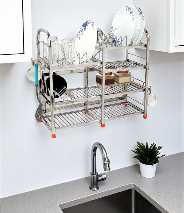 AMOL®_Stainless_Steel_Dish_Rack_&_Kitchen_Organizer_|_Wall-Mount/Table-Top_Plate,_Glass_&_Spoon_Holder_|_Rust-Proof_Utensils_Stand_for_Small_Modular_Kitchens_|_Bartan_/_Pathiram_/_Bhandi_/_Thali_Rack