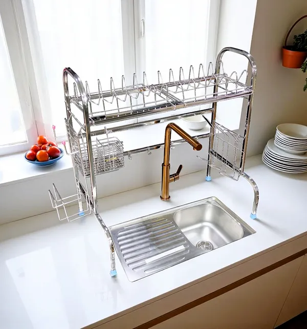 Amol®_Premium_Stainless_Steel_Adjustable_2-Tier_Over-the-Sink_Dish_Rack_&_Dish_Drainer_–_Multi-Functional_Kitchen_Rack,_Utensils_Organizer,_Tumbler_Stand,_Wall_Mount_Pathre_Stand,_Pathiram_Rack,_Bartan_Steel_Stand_for_Plates,_Bowls,_Glasses_&_Cutlery