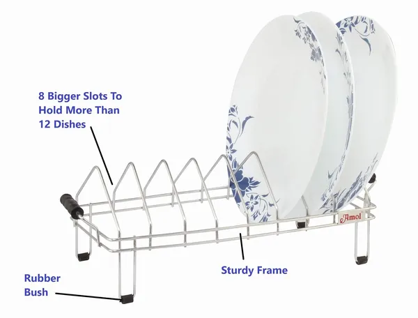 Dish_Holder_For_12_Plates_Stainless_Steel_Dish_Stand/Dish_Rack_15.5_X_6.5_X_6_Inch