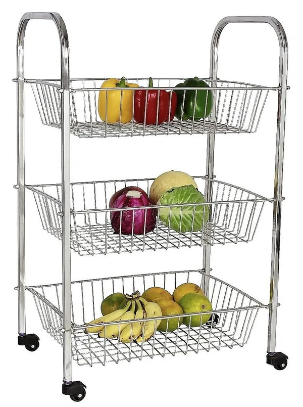 Stainless_Steel_3_Step_Fruit/Vegetable_Rack/Onion/Potato/Basket/Wheel/Kitchen_Organizer_Trolley_Stainless_Steel_Kitchen_Trolley_27.5_X_13.5_X_11.8_Inch