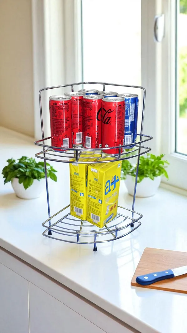 Amol®_2-Tier_Heavy_Duty_Corner_Rack_–_Chrome_Finish_Stainless_Steel_Kitchen_Organizer_|_Space-Saving_Spice_Stand,_Pathiram_Stand,_Pathre_Rack_for_Small_Containers_&_Countertop_Storage_–_Rust-Proof_&_Durable