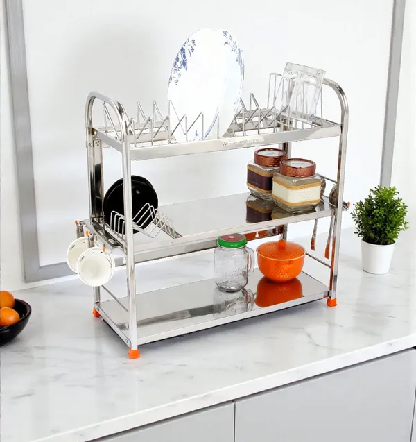 Amol®_Premium_Stainless_Steel_Kitchen_Rack_–_Multi-Purpose_Utensils_Organizer_with_6_Glass_Holder,_Saucer_Slots,_Cup_Hooks_&_Spoon_Holder_|_Rust_Proof_Wall_Mount_&_Countertop_Dish_Drainer_for_Indian_Kitchens