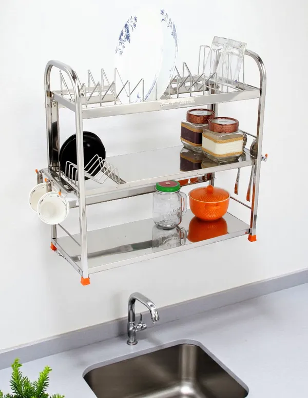 Amol®_Premium_Stainless_Steel_Kitchen_Rack_–_Multi-Purpose_Utensils_Organizer_with_6_Glass_Holder,_Saucer_Slots,_Cup_Hooks_&_Spoon_Holder_|_Rust_Proof_Wall_Mount_&_Countertop_Dish_Drainer_for_Indian_Kitchens