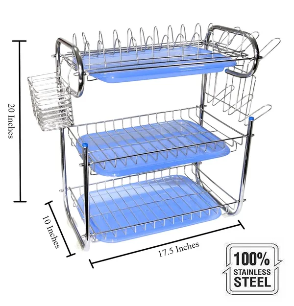 Amol®_Premium_3-Tier_Stainless_Steel_Kitchen_Organizer_–_Multi-Purpose_Dish_Rack,_Utensils_Holder_&_Wall_Mount_Stand_with_3_Plastic_Trays_|_Over_Sink_&_Countertop_Dish_Drainer_for_Indian_Kitchens