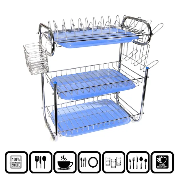 Amol®_Premium_3-Tier_Stainless_Steel_Kitchen_Organizer_–_Multi-Purpose_Dish_Rack,_Utensils_Holder_&_Wall_Mount_Stand_with_3_Plastic_Trays_|_Over_Sink_&_Countertop_Dish_Drainer_for_Indian_Kitchens
